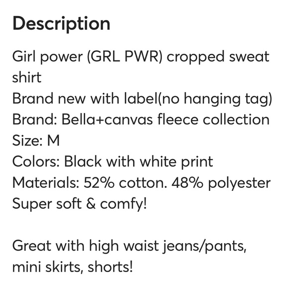 GRL PWR (Girl Power) cropped sweatshirt. Trendy/Super Cute/Size M - Picture 5 of 5